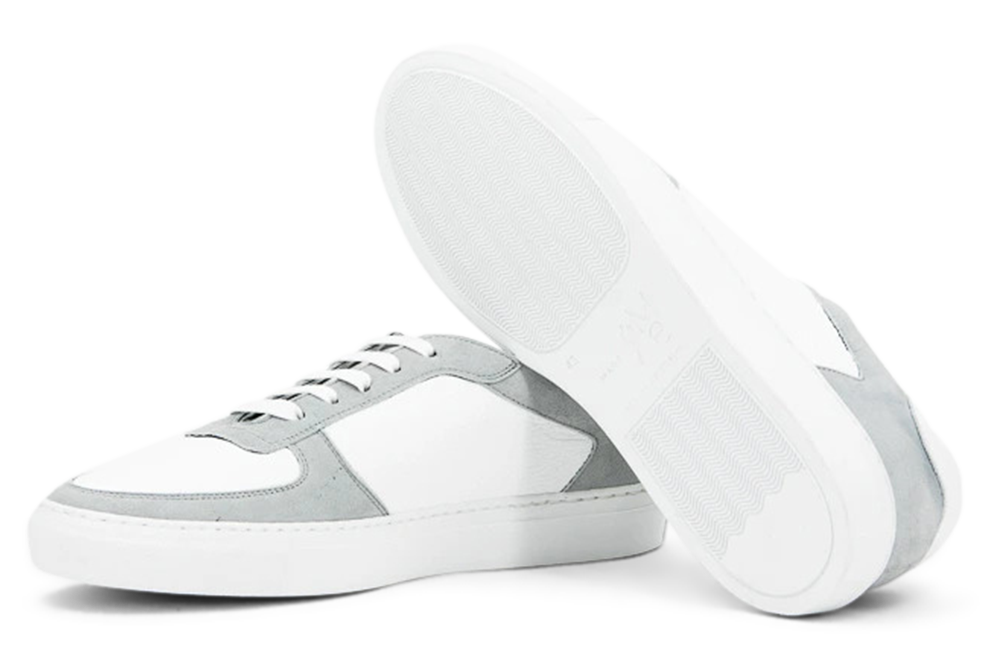 Leather & Suede Low Top Trainer │ White & Grey