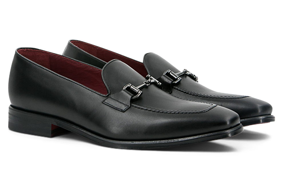 Leather Loafer Savile │ Black with Metal Bar [BlackStitch]