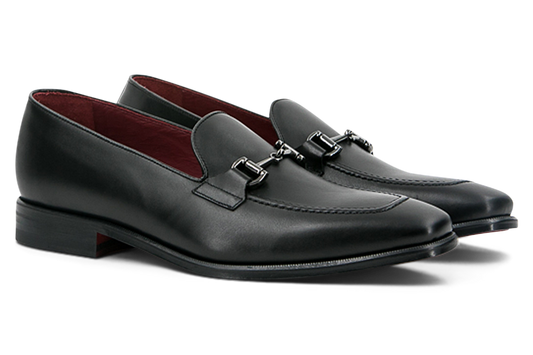 Leather Loafer Savile │ Black with Metal Bar [BlackStitch]