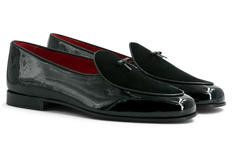 Leather & Velvet Belgian Slippers │ Black Varnish