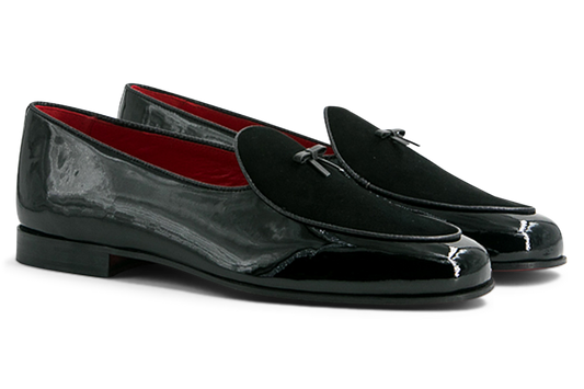 Leather & Velvet Belgian Slippers │ Black Varnish