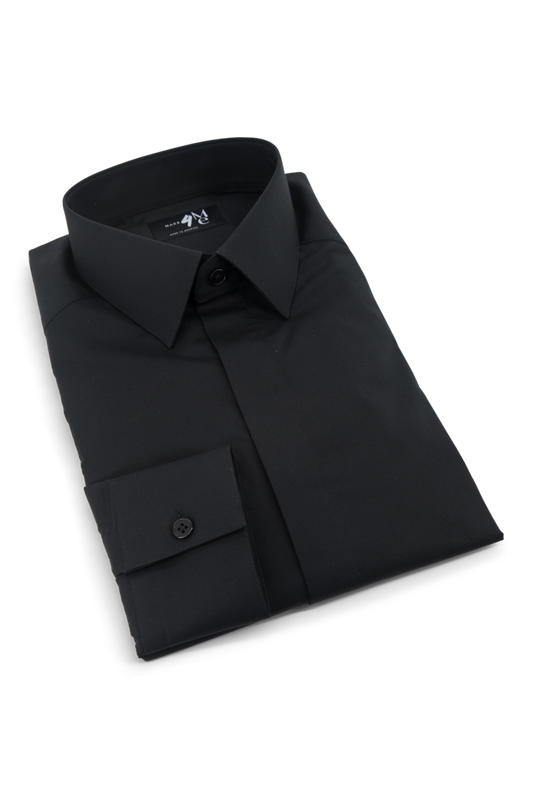 Poplin Shirt with Hidden Buttons │ Black