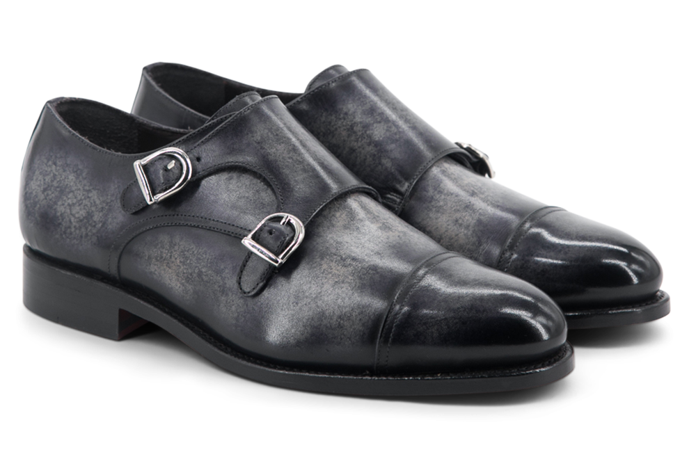 Leather Double Monk Zurigo │ Grey Marble Patina