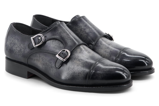 Leather Double Monk Zurigo │ Grey Marble Patina