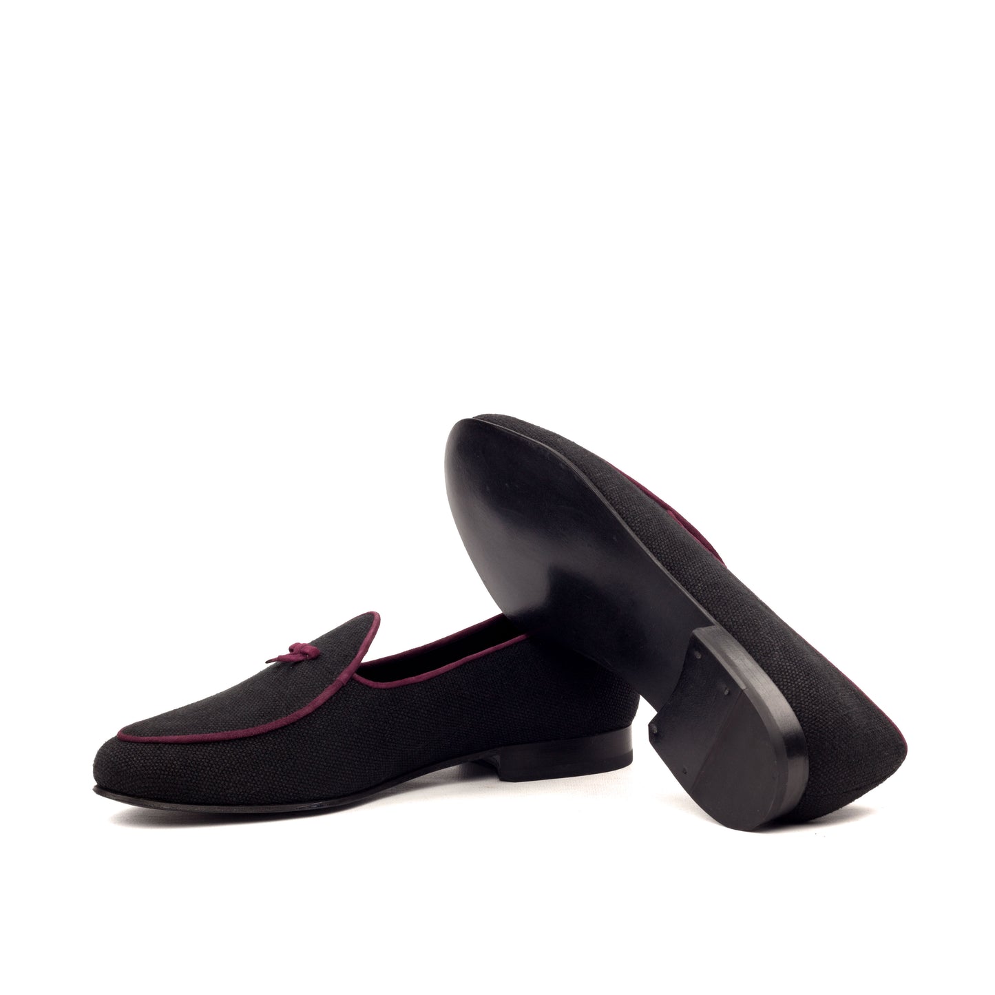 Linen Slippers │ Black & Burgundy