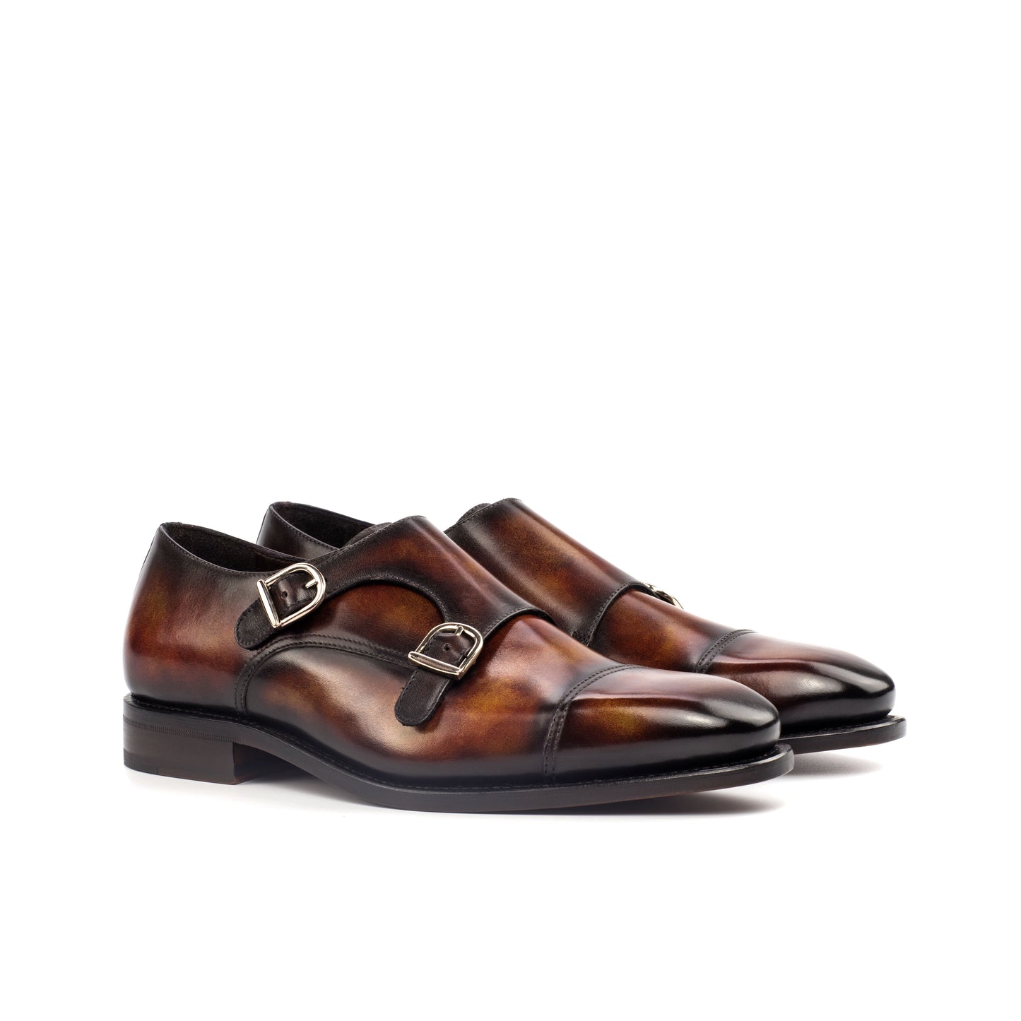 Leather Double Monk Savile │ Cognac Marble Patina