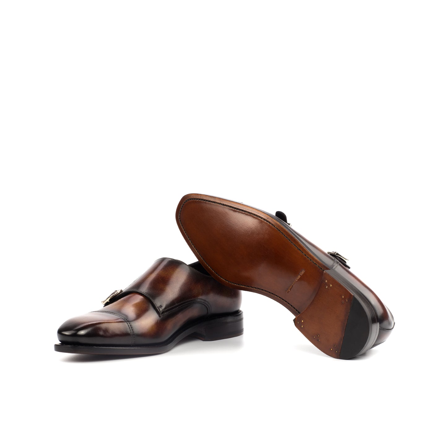 Leather Double Monk Savile │ Cognac Marble Patina