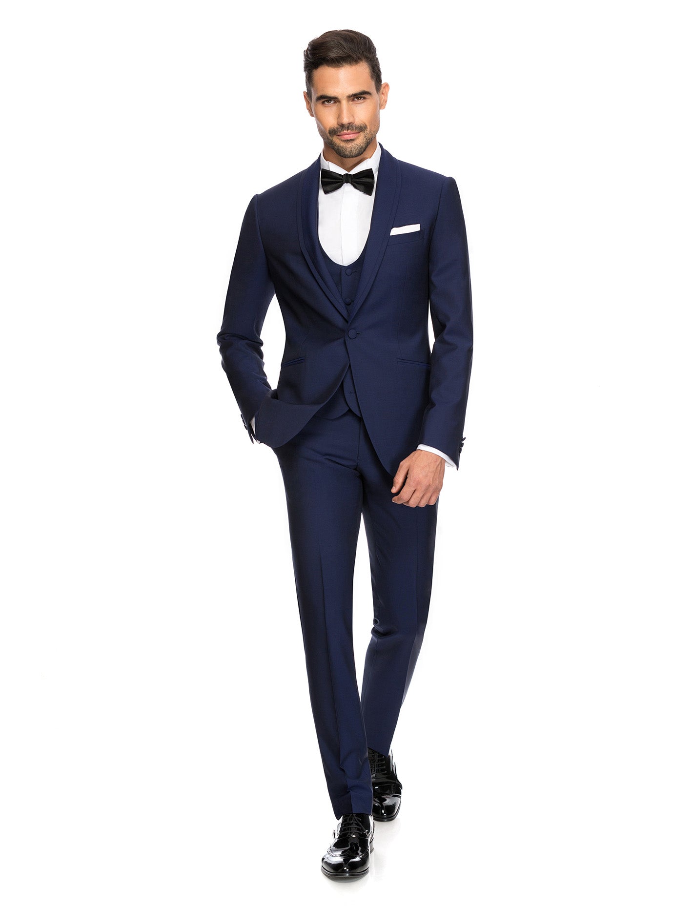 Electric blue tuxedo 3 pcs suit shawl lapel